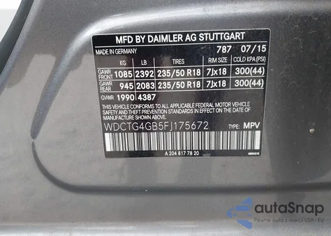 2015 Mercedes-Benz Gla 250 4Matic from USA, damaged, VIN WDCTG4GB5FJ175672